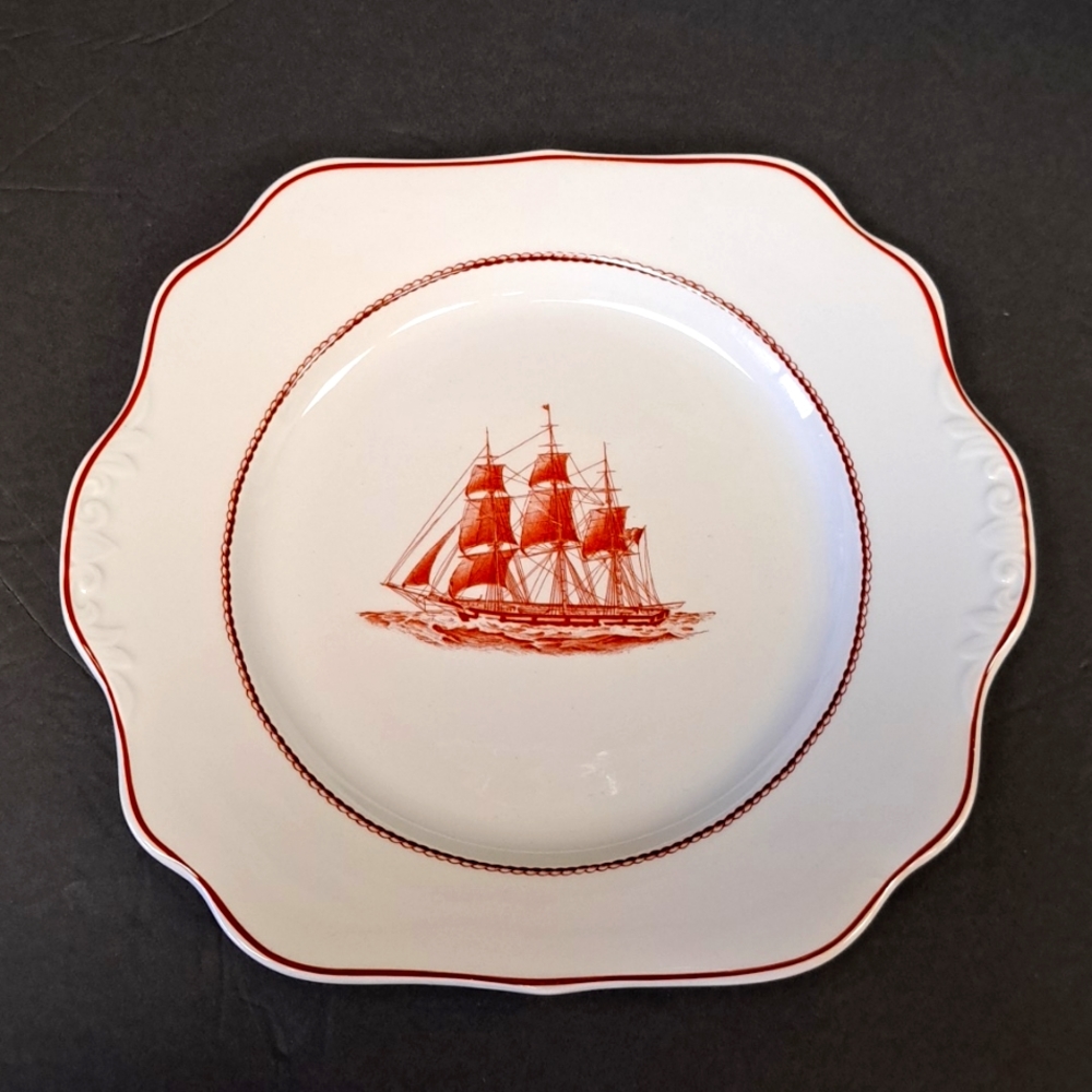 Vintage Wedgewood Georgetown Coll. rust Flying Cloud "Ann McKim" cake plate